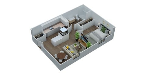 Floor plan for 1 bed, 1 bath, 585 sqft